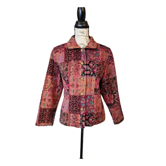 Multiples Tapestry Jacket Size S Patchwork Boho Floral Multicolor Collared - Picture 2 of 8